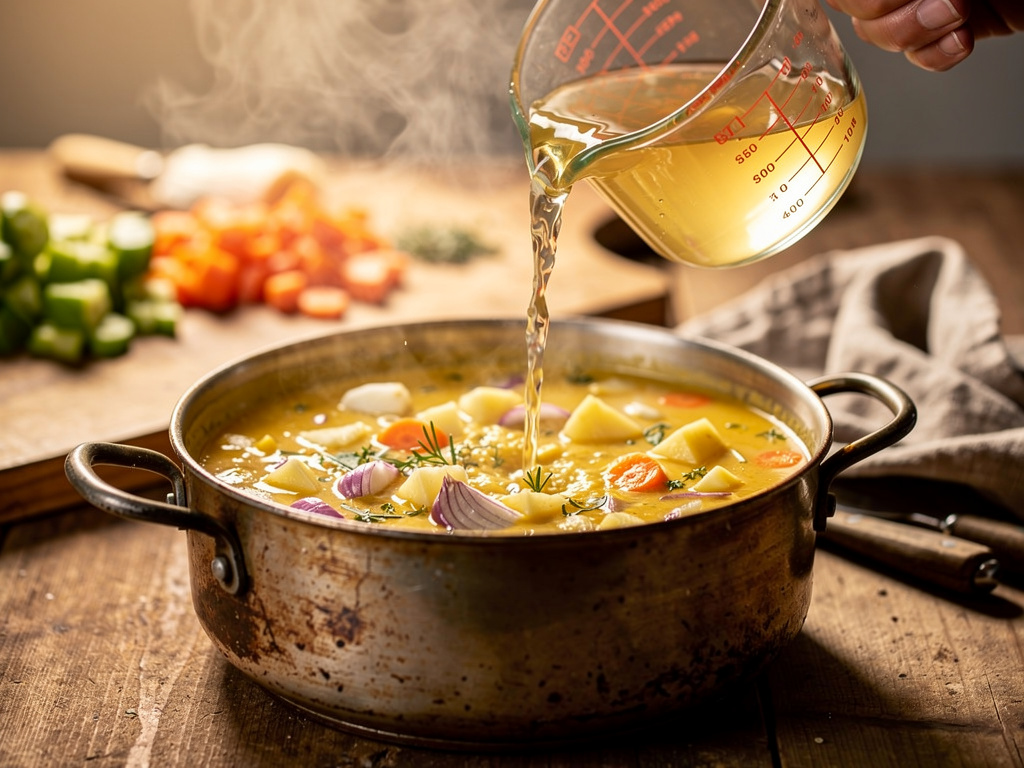 Adding the key ingredients to the pot.