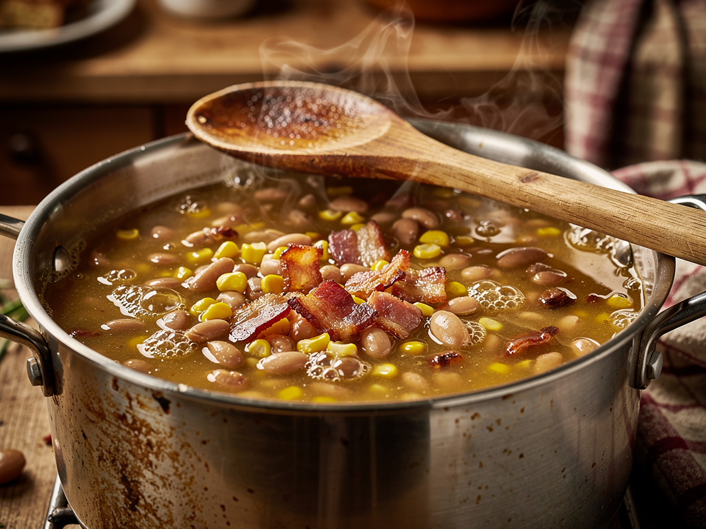 Letting the soup simmer to develop rich flavors.