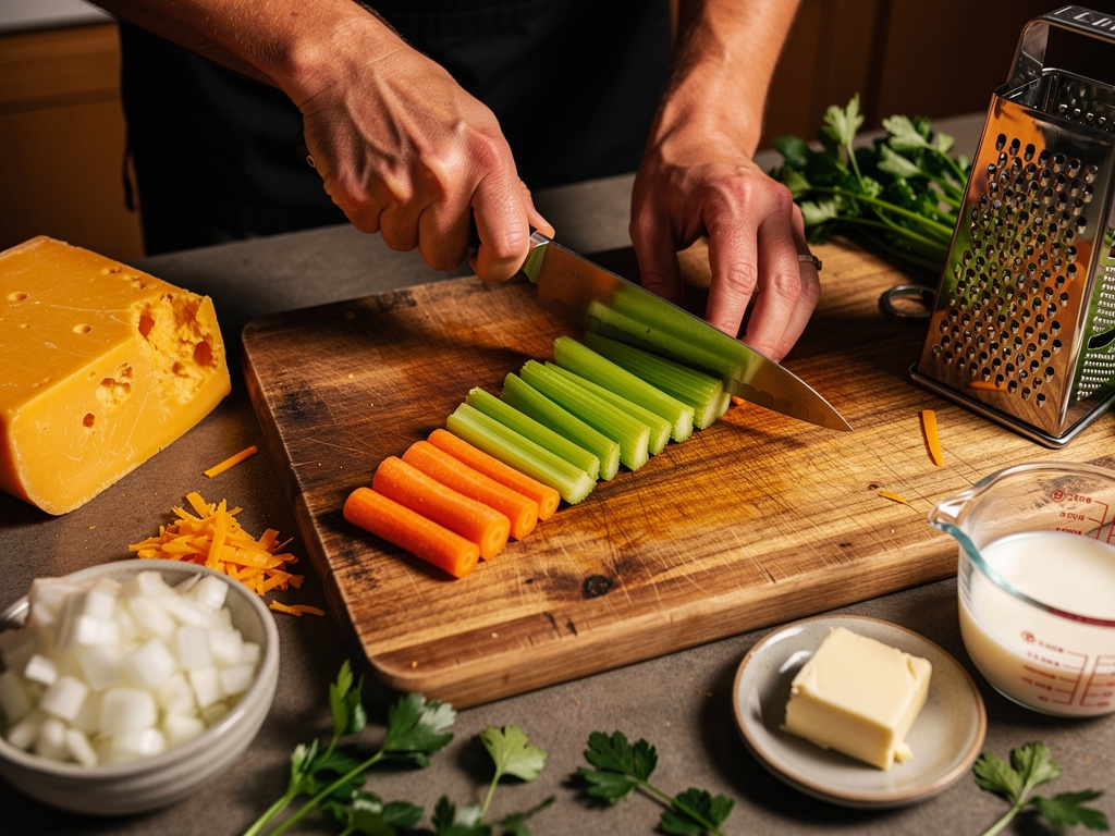 Preparing the vegetables for cooking.