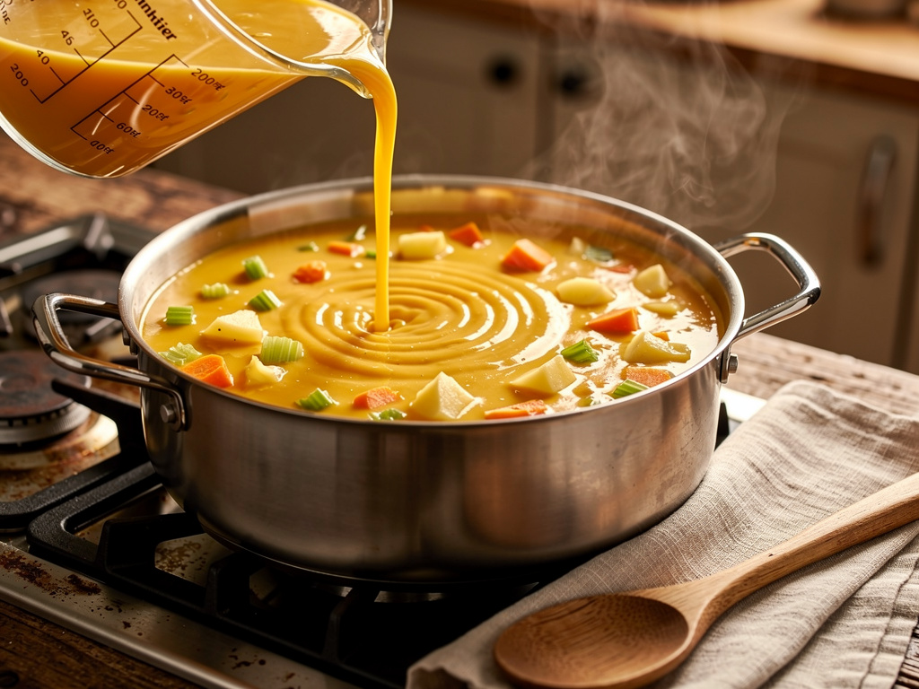 Adding the key ingredients to the pot.