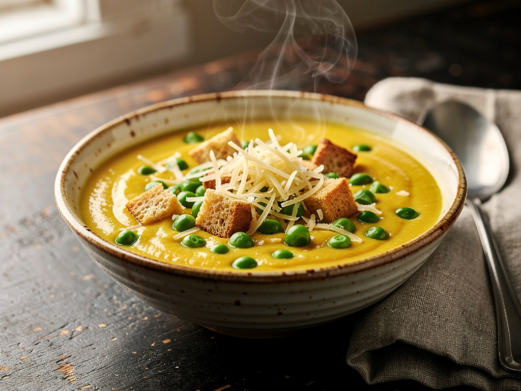 Cheese Soup with Green Peas