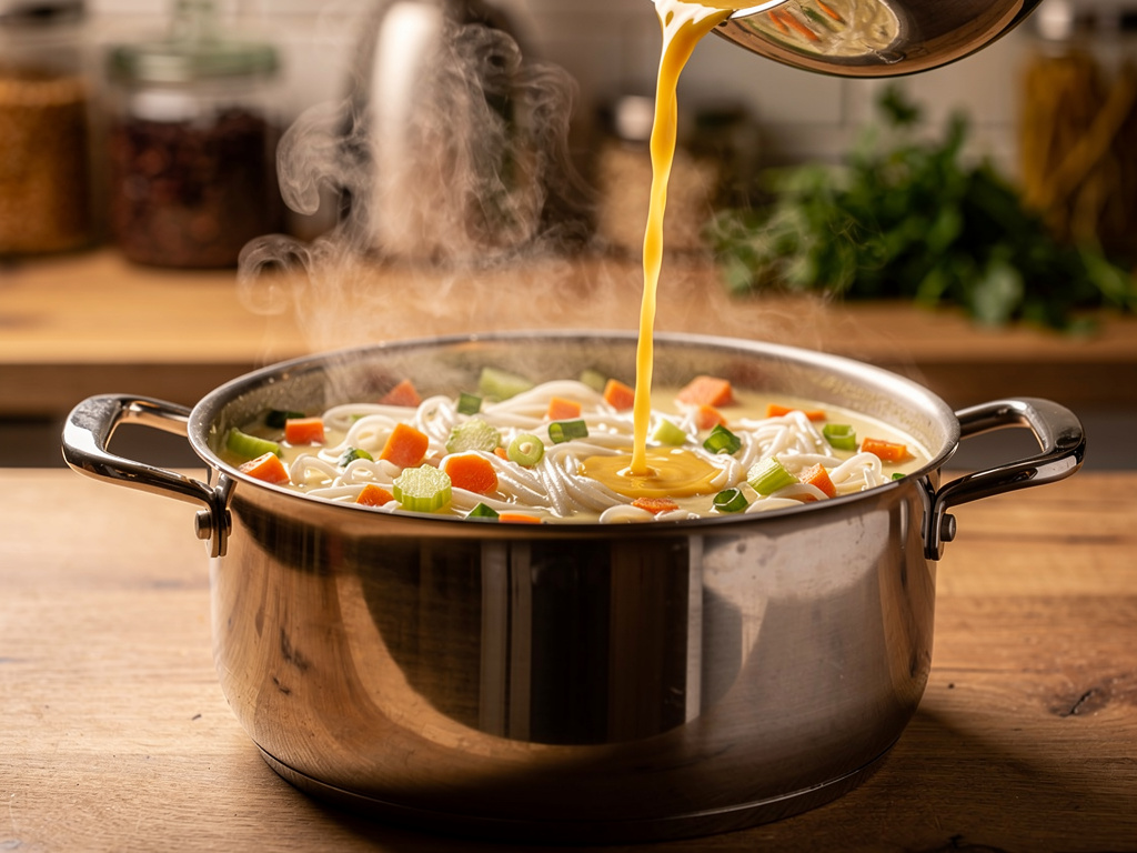 Adding the key ingredients to the pot.