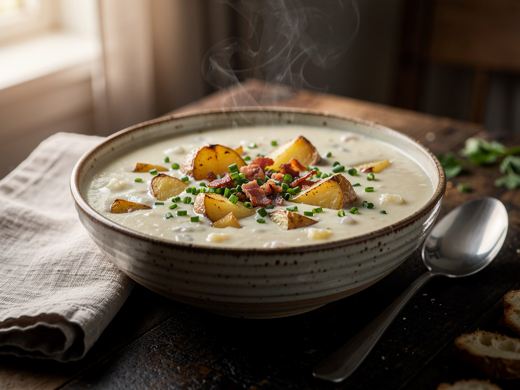 Cheese Soup with Roasted Potatoes