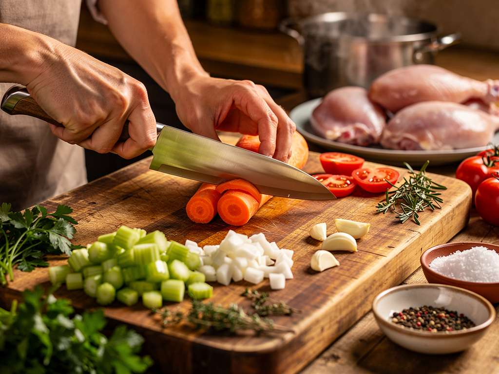Preparing the vegetables for cooking.