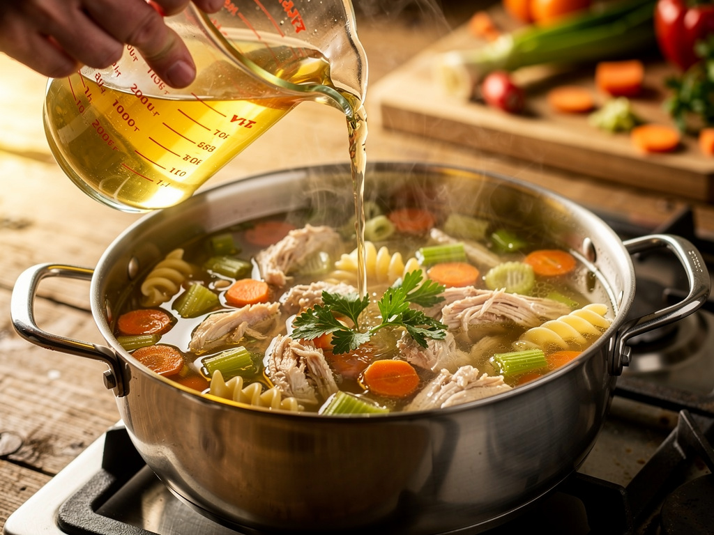 Adding the key ingredients to the pot.