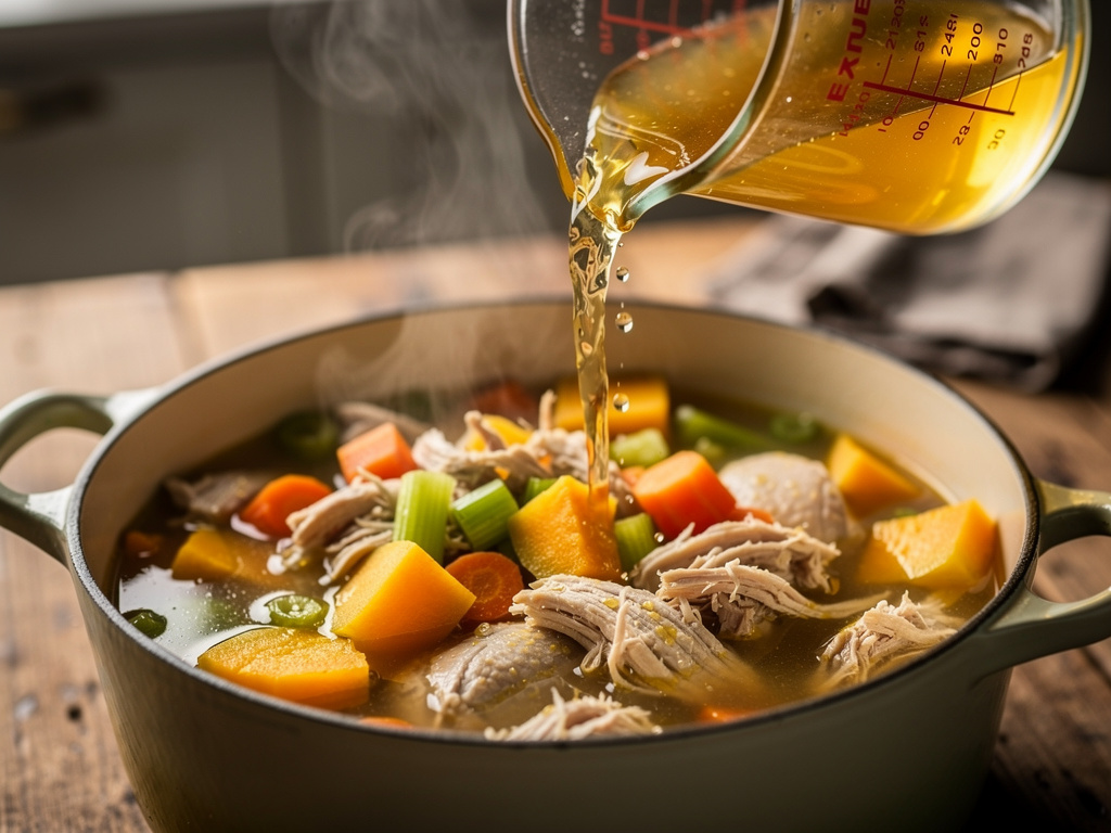 Adding the key ingredients to the pot.