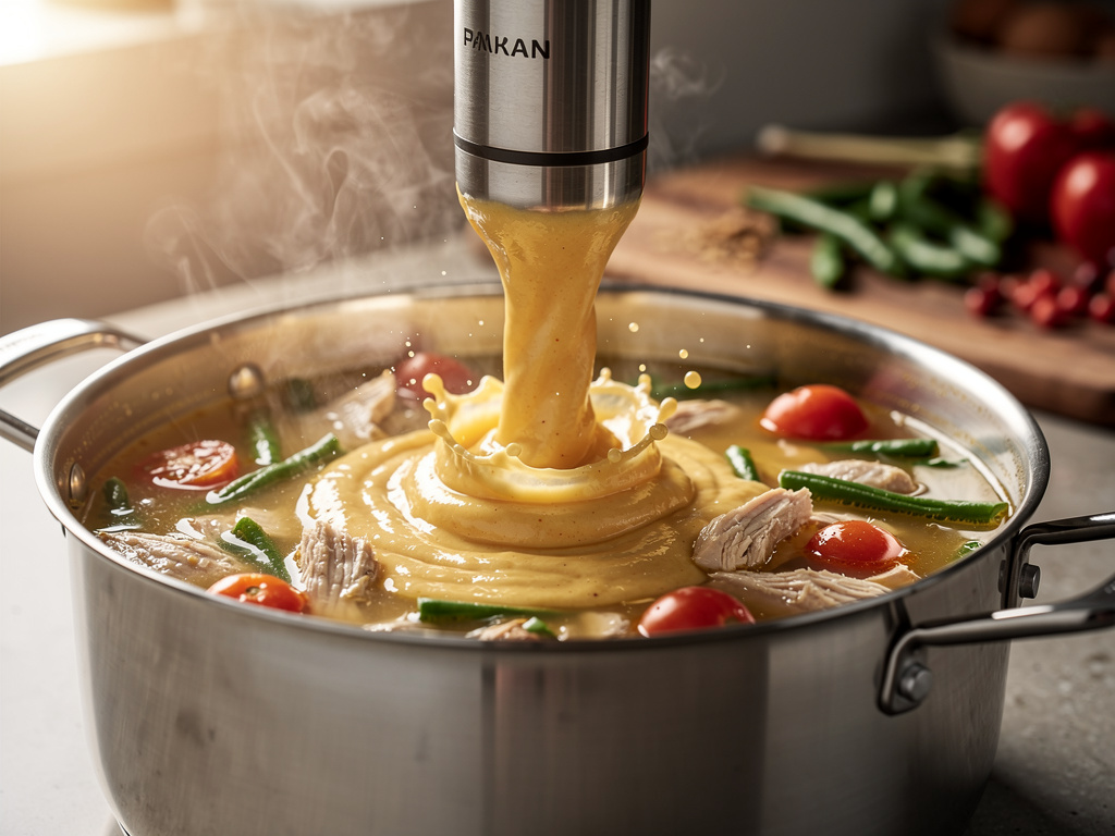 Blending the soup until smooth and creamy.