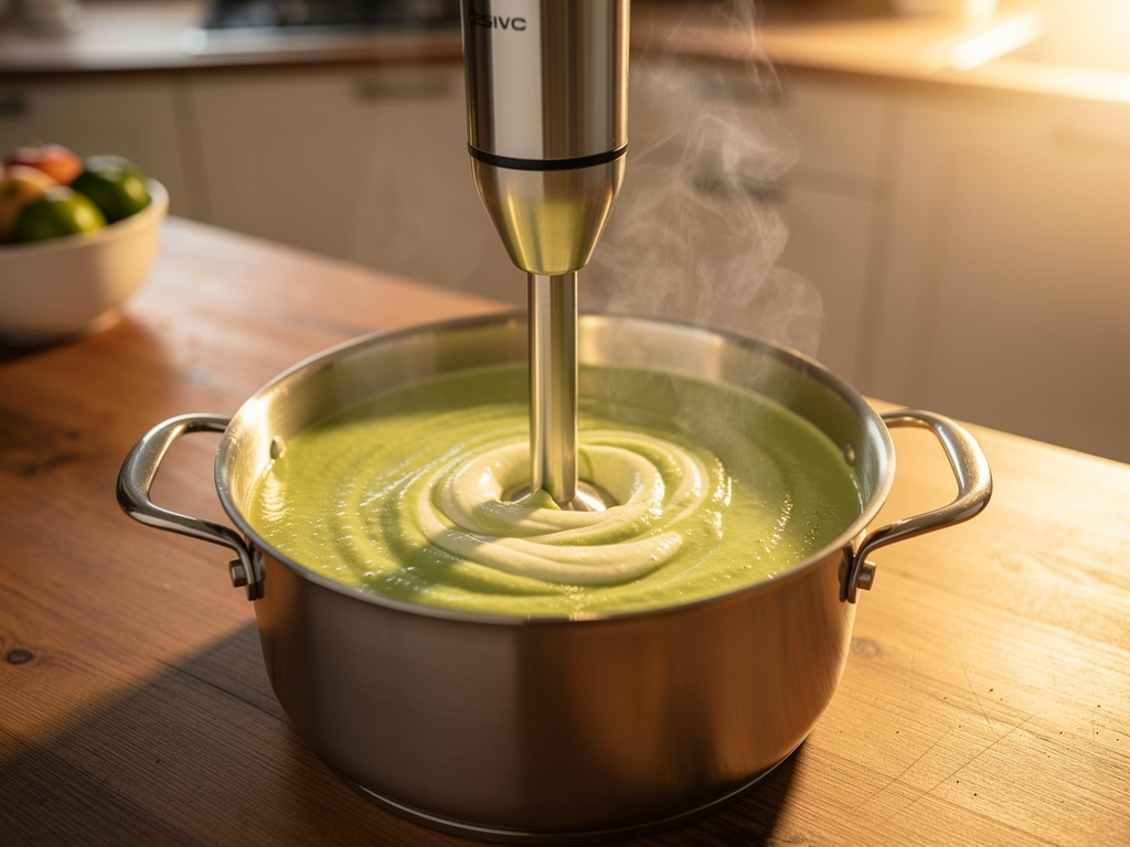 Blending the soup until smooth and creamy.