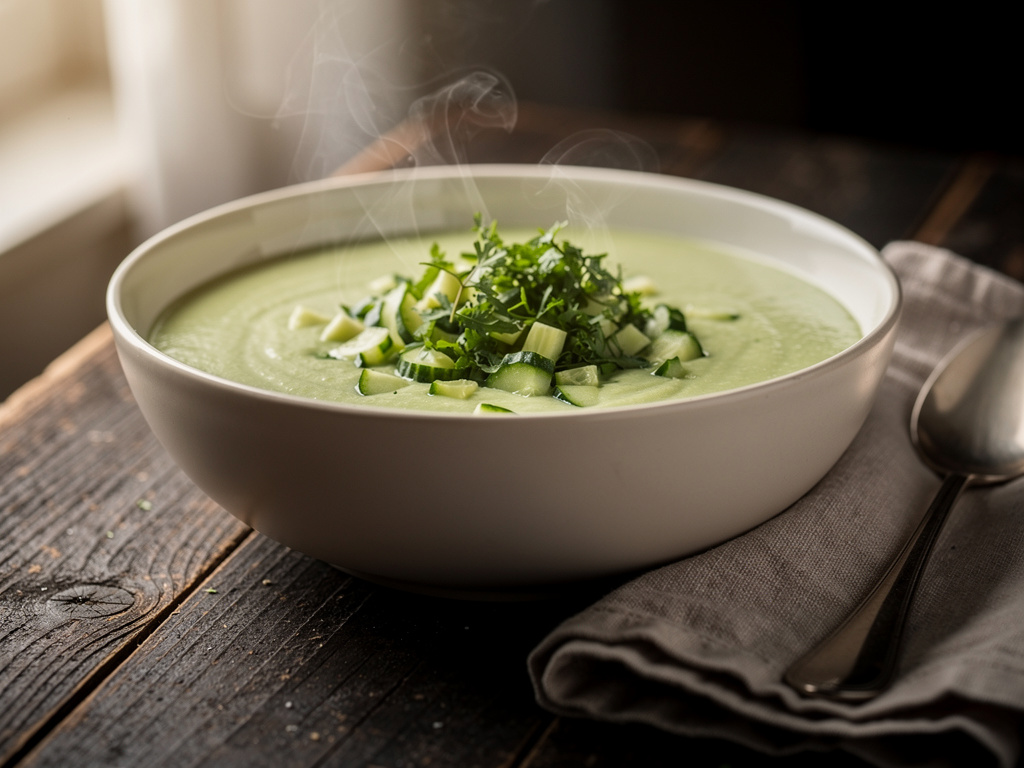 Chilled Cucumber Soup with Cajun Prawns