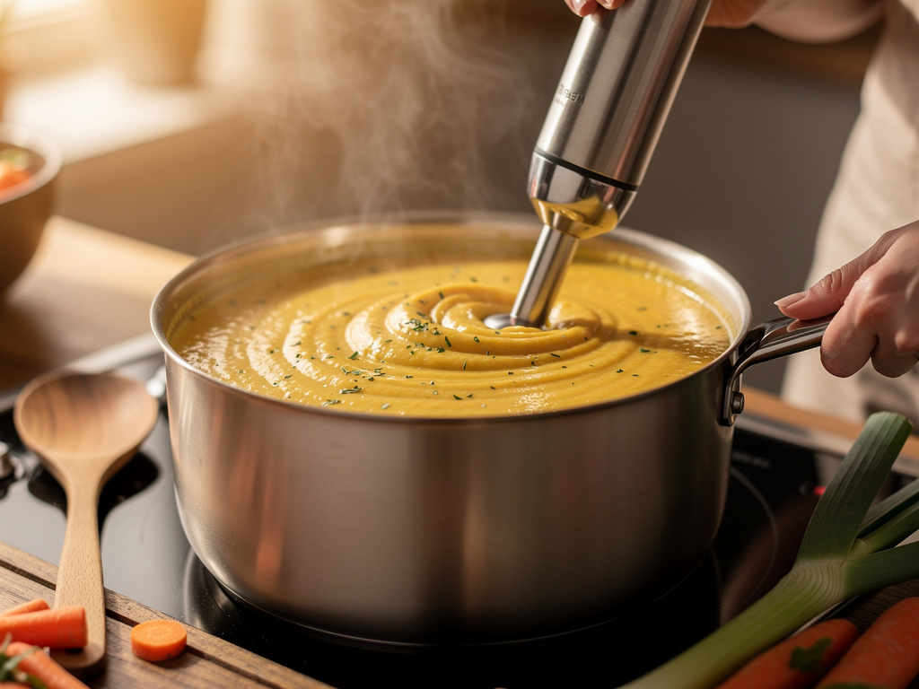 Blending soup until smooth