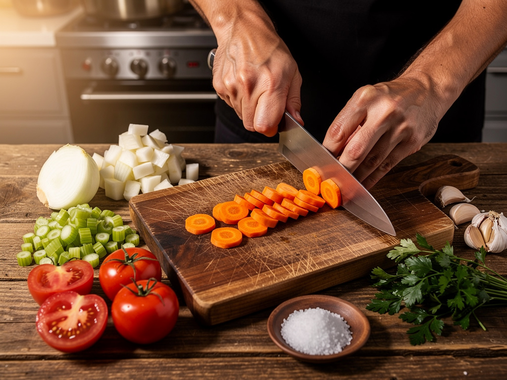 Preparing the vegetables for cooking.