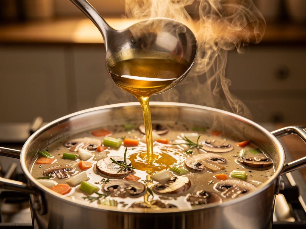 Adding the key ingredients to the pot.