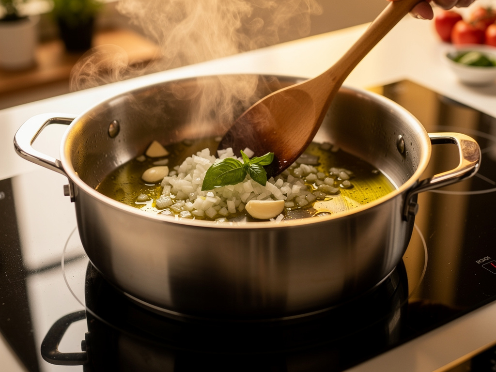 Sautéing aromatics in pot