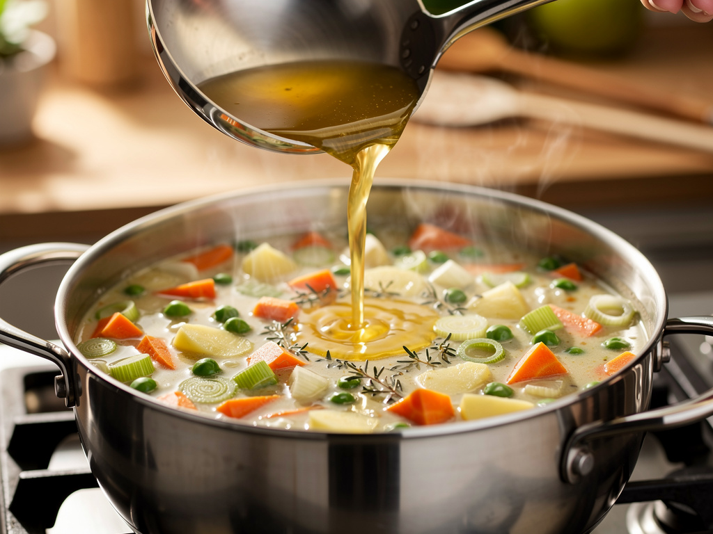 Adding the key ingredients to the pot.