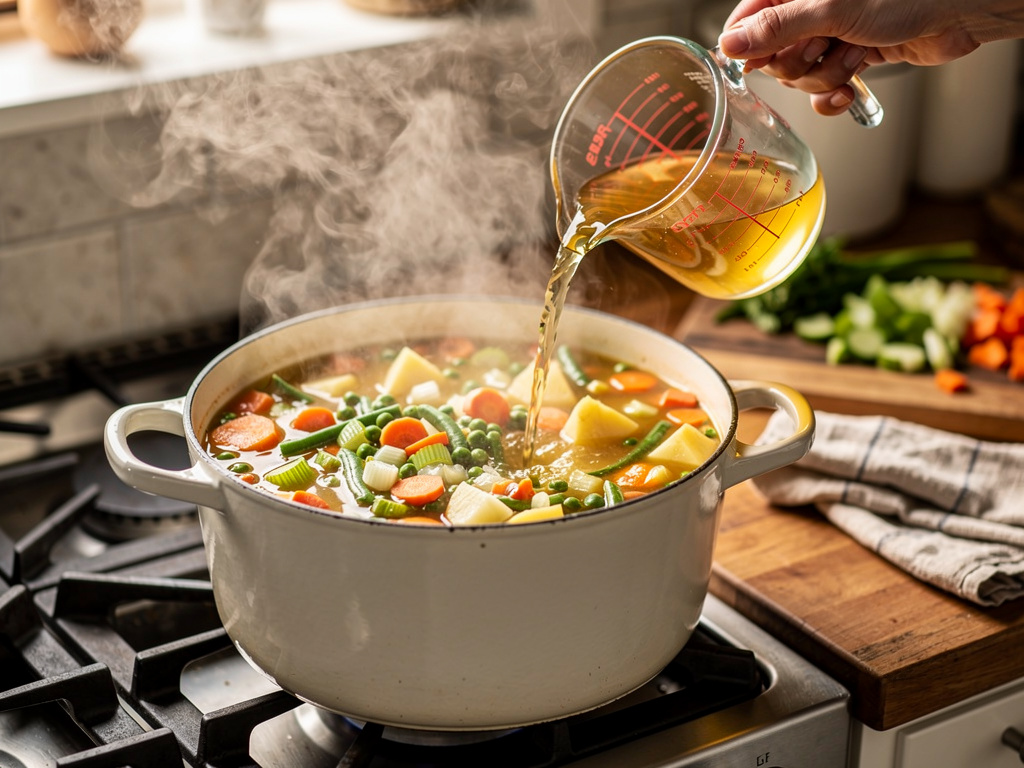Adding the key ingredients to the pot.