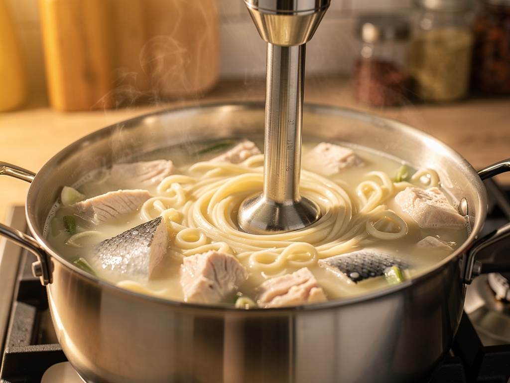 Blending the soup until smooth and creamy.