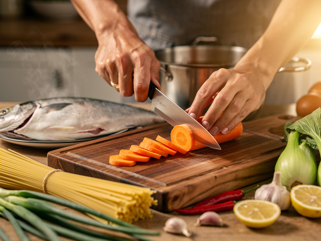 Preparing the vegetables for cooking.
