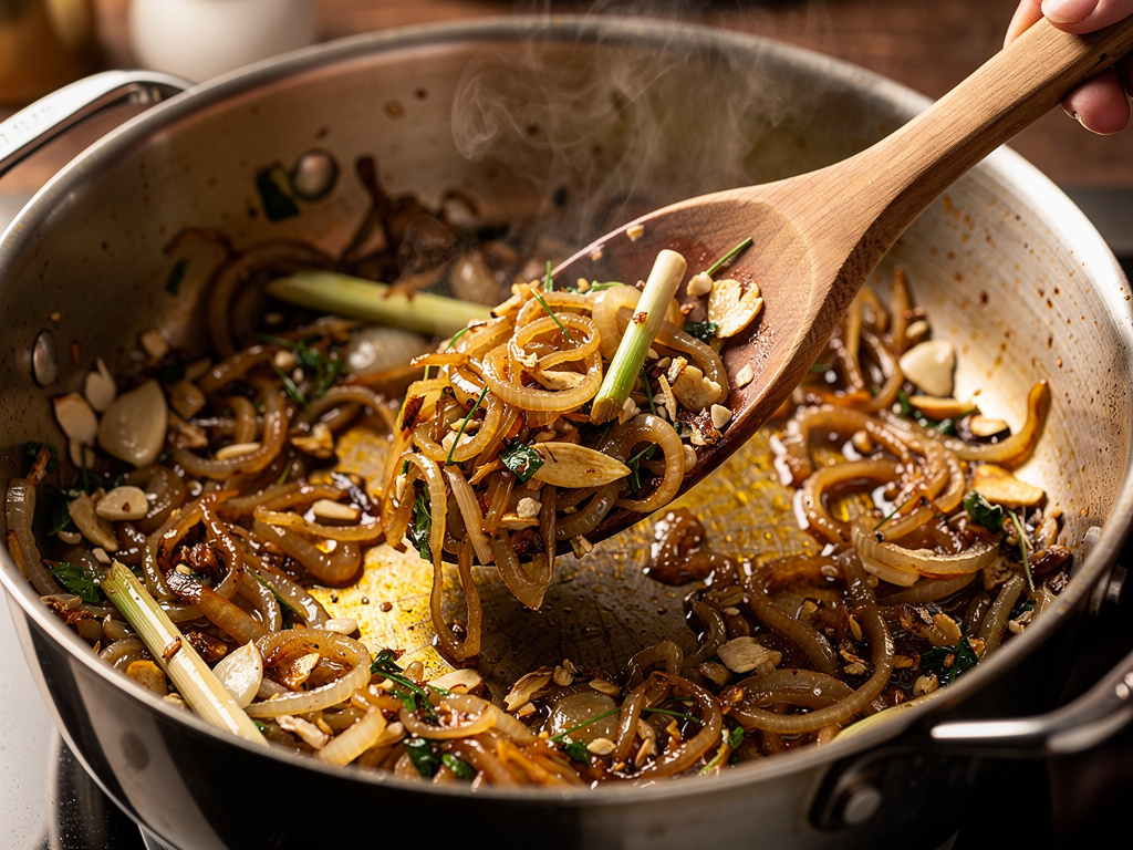 Sautéing the aromatics until fragrant.