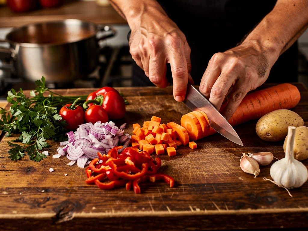 Preparing the vegetables for cooking.