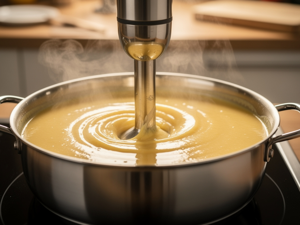 Blending soup until smooth