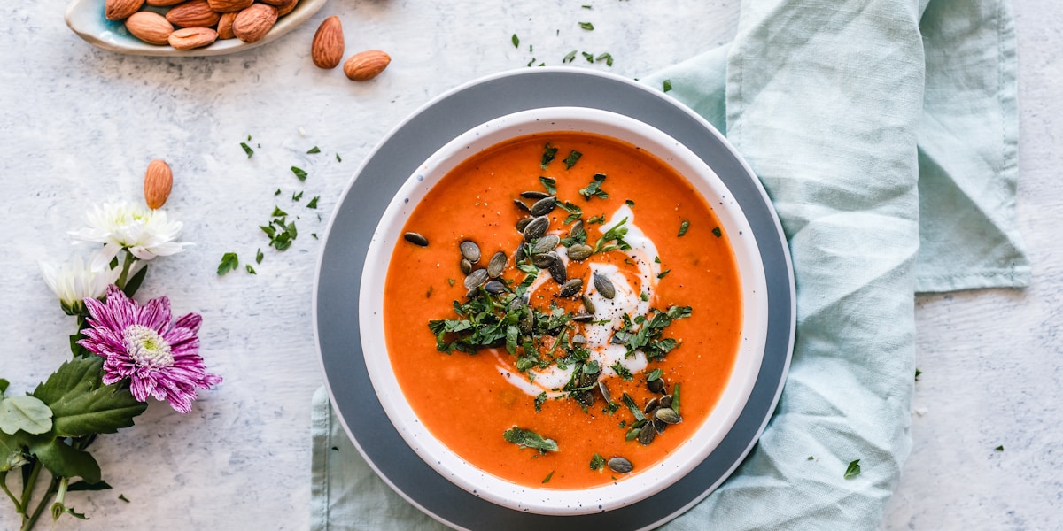 Steaming bowl of homemade soup