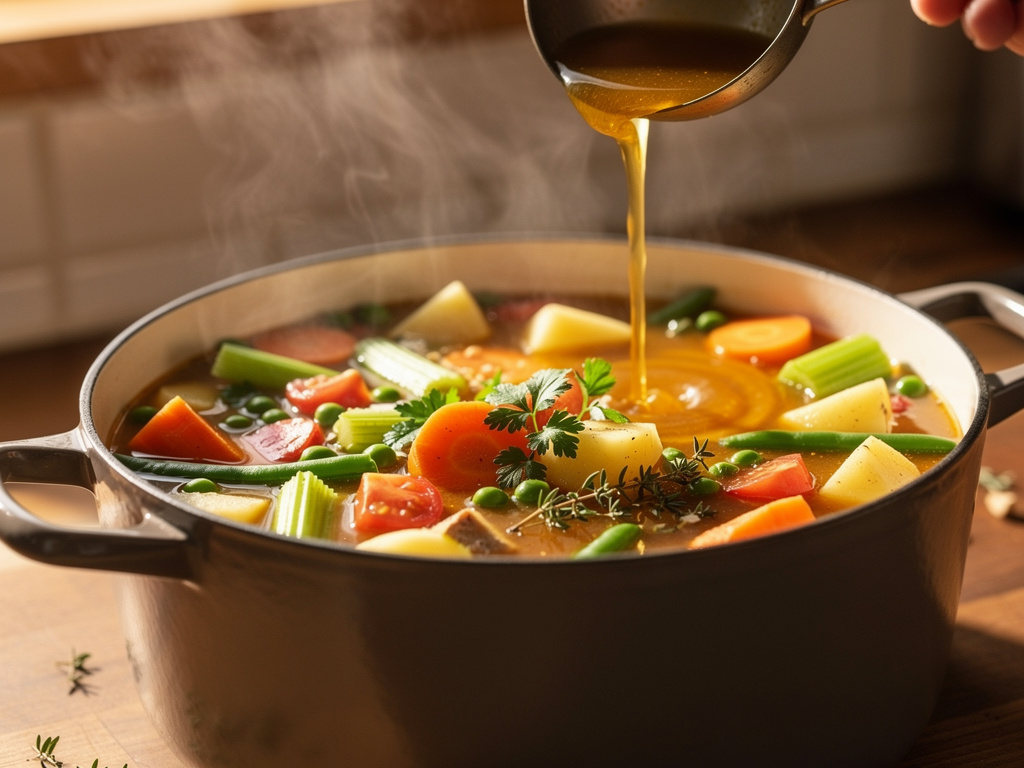 Adding the key ingredients to the pot.