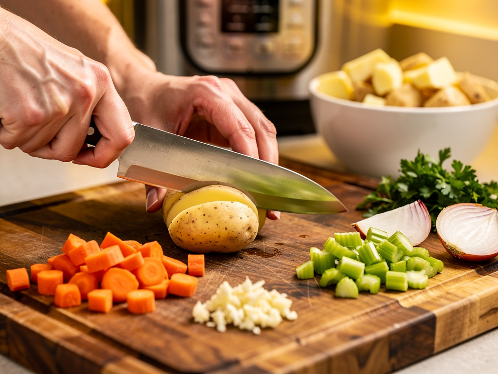 Preparing the vegetables for cooking.