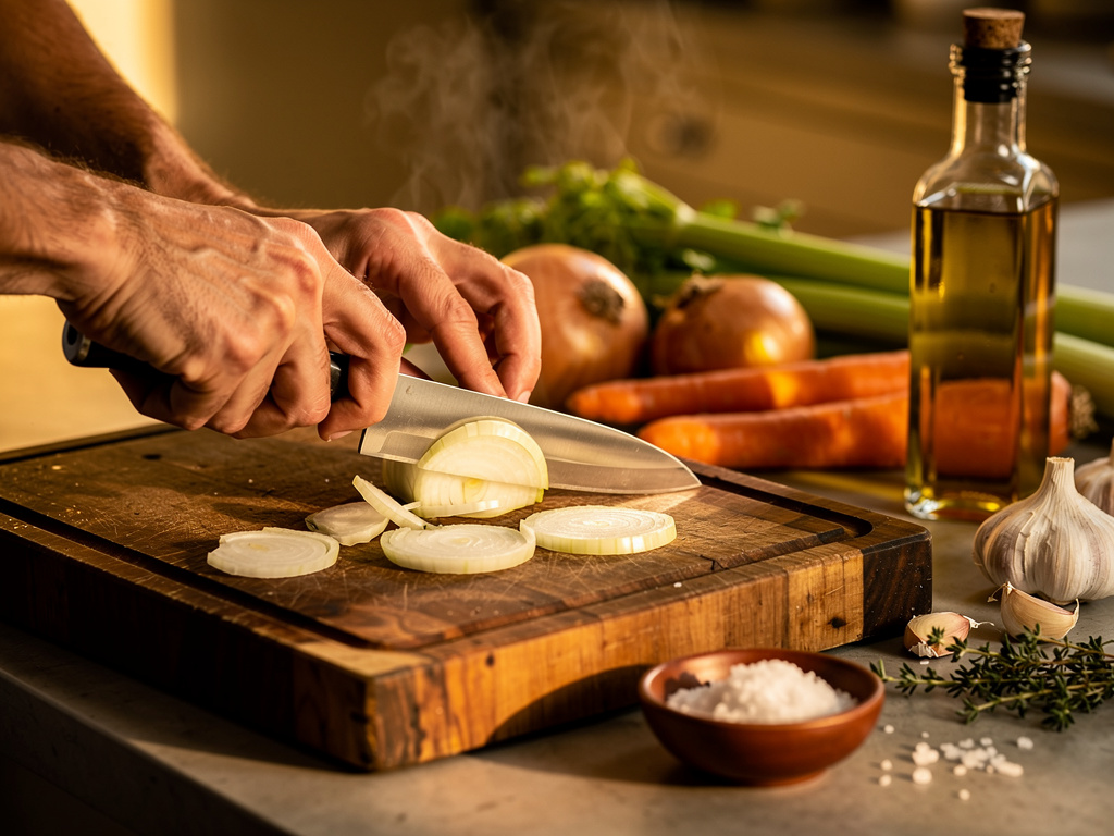 Preparing the vegetables for cooking.