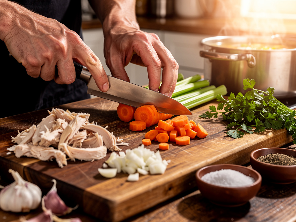 Preparing the vegetables for cooking.