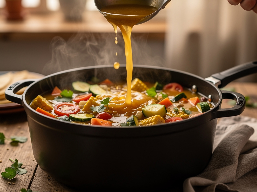 Adding the key ingredients to the pot.