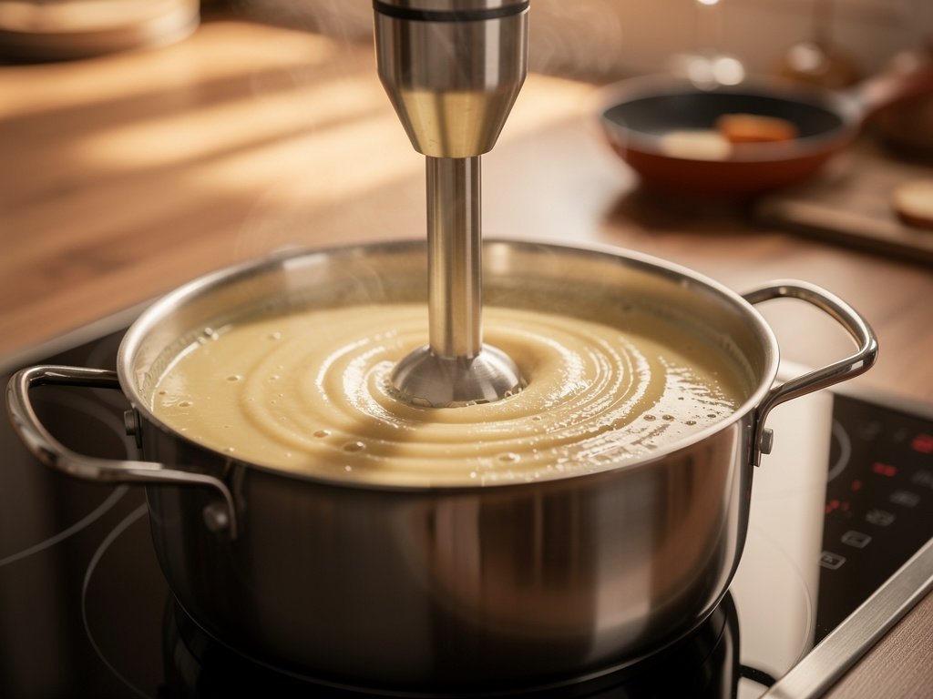 Blending soup until smooth