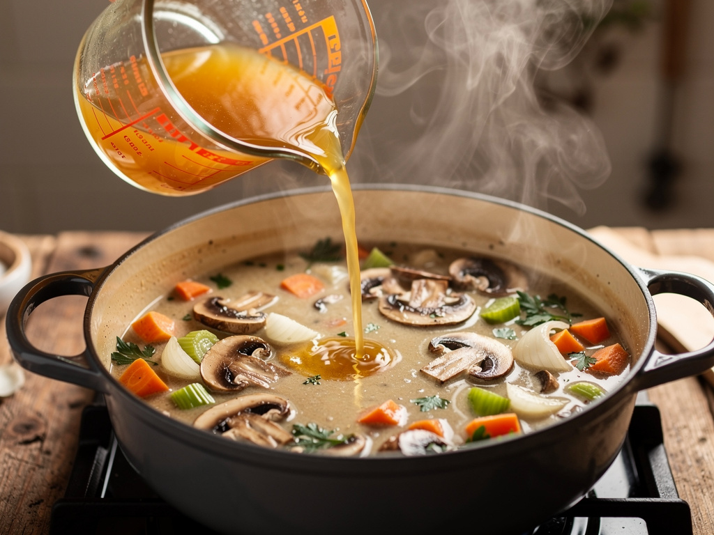 Adding the key ingredients to the pot.