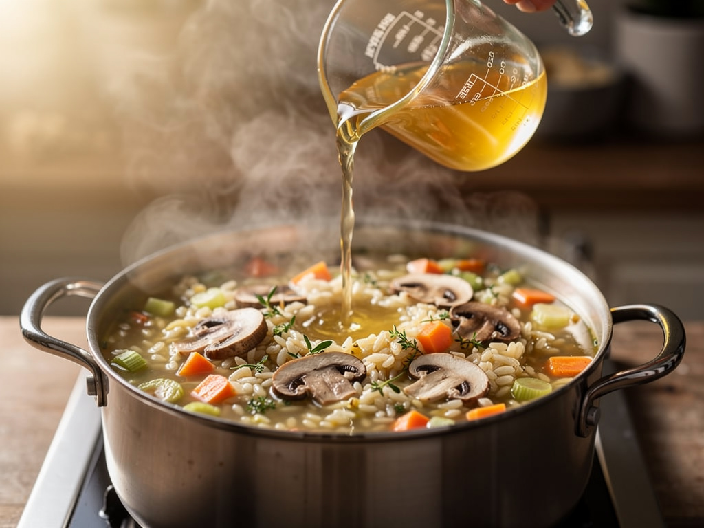 Adding the key ingredients to the pot.