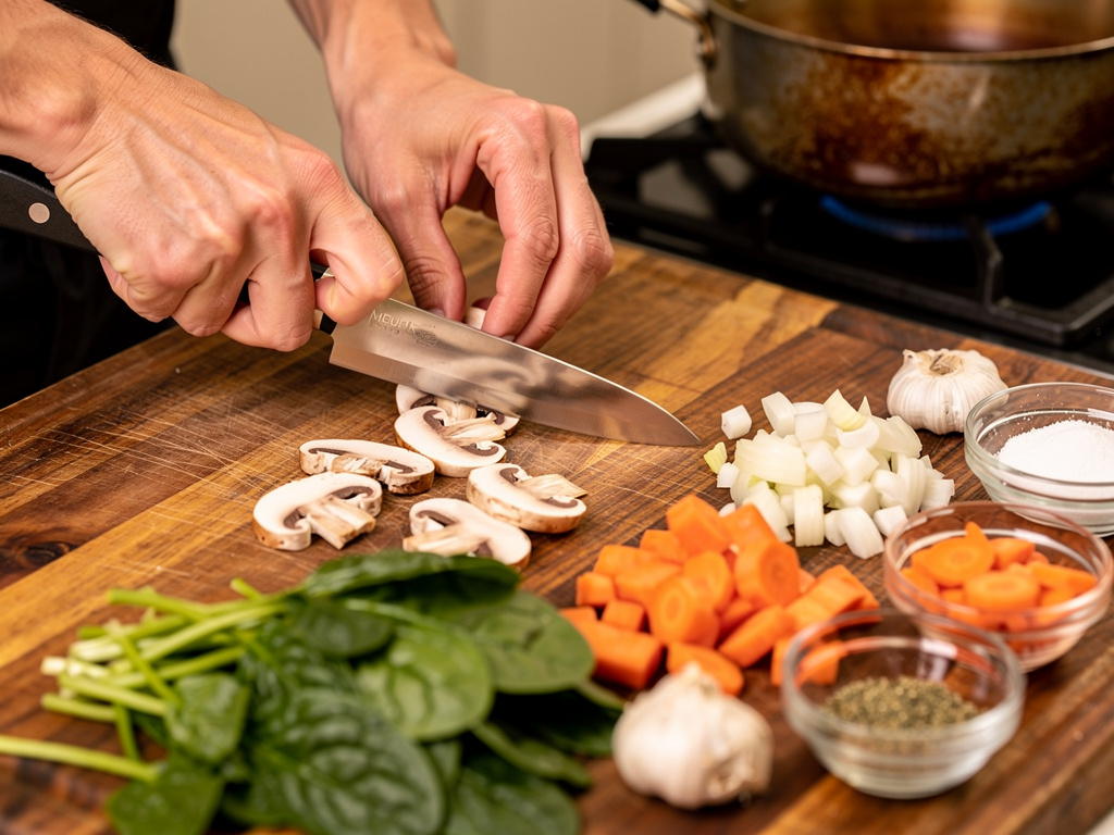 Preparing the vegetables for cooking.