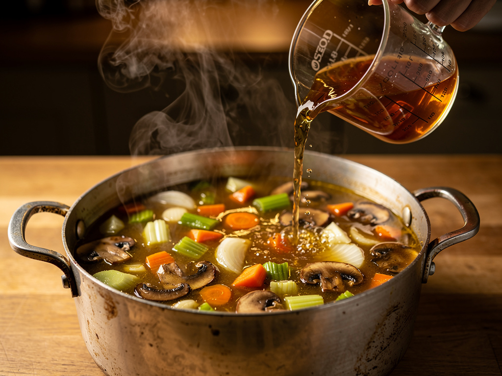 Adding the key ingredients to the pot.