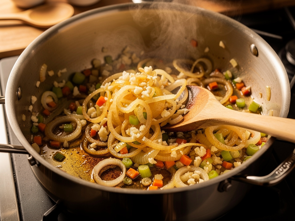 Sautéing the aromatics until fragrant.