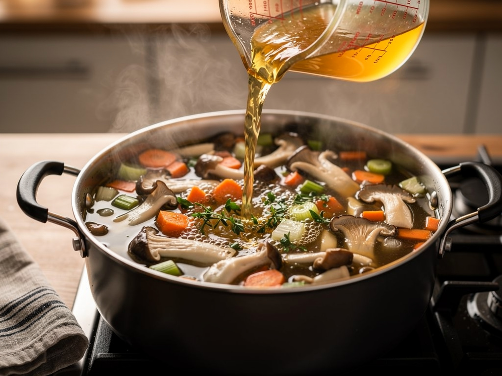 Adding the key ingredients to the pot.