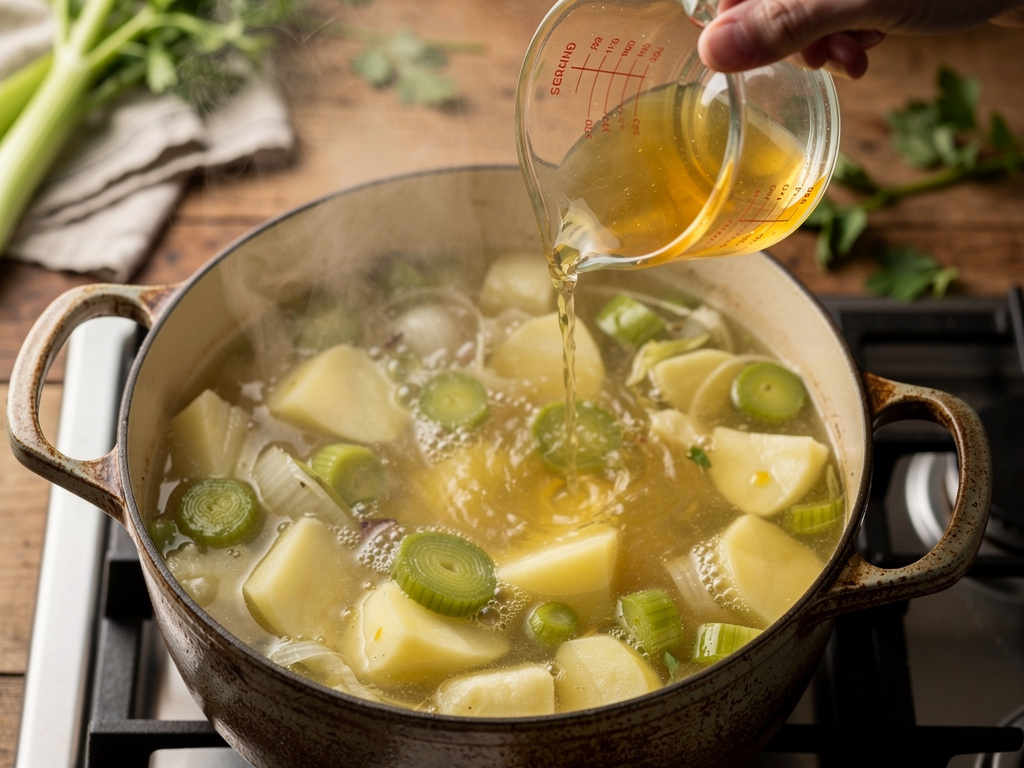 Adding the key ingredients to the pot.