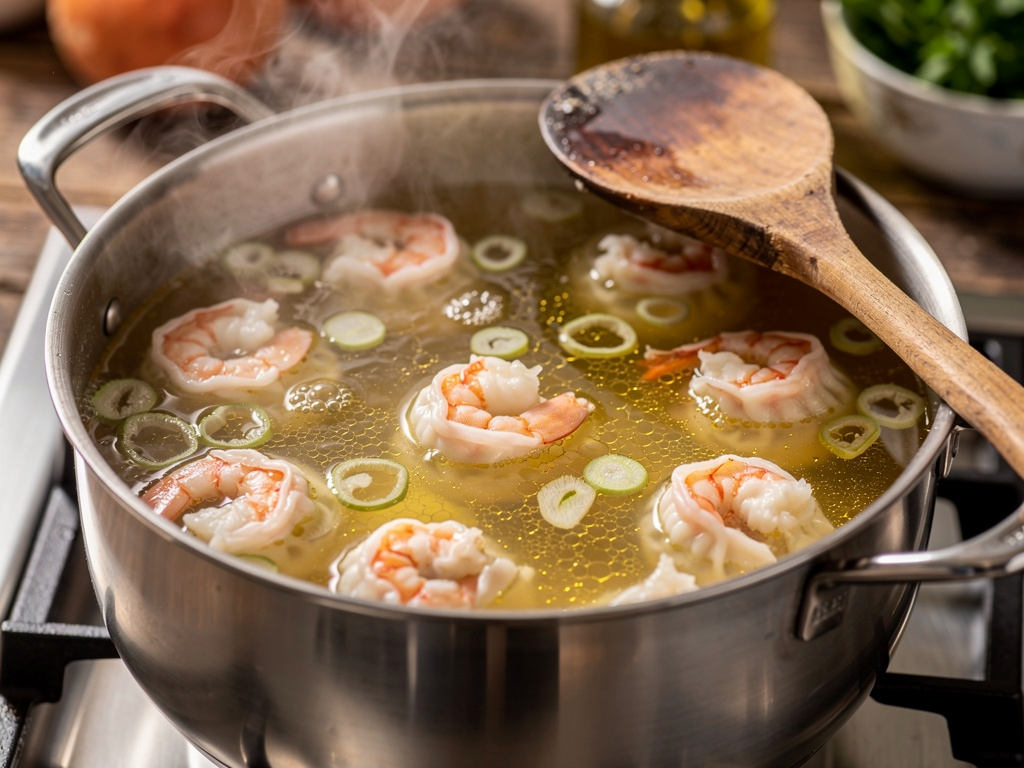 Letting the soup simmer to develop rich flavors.