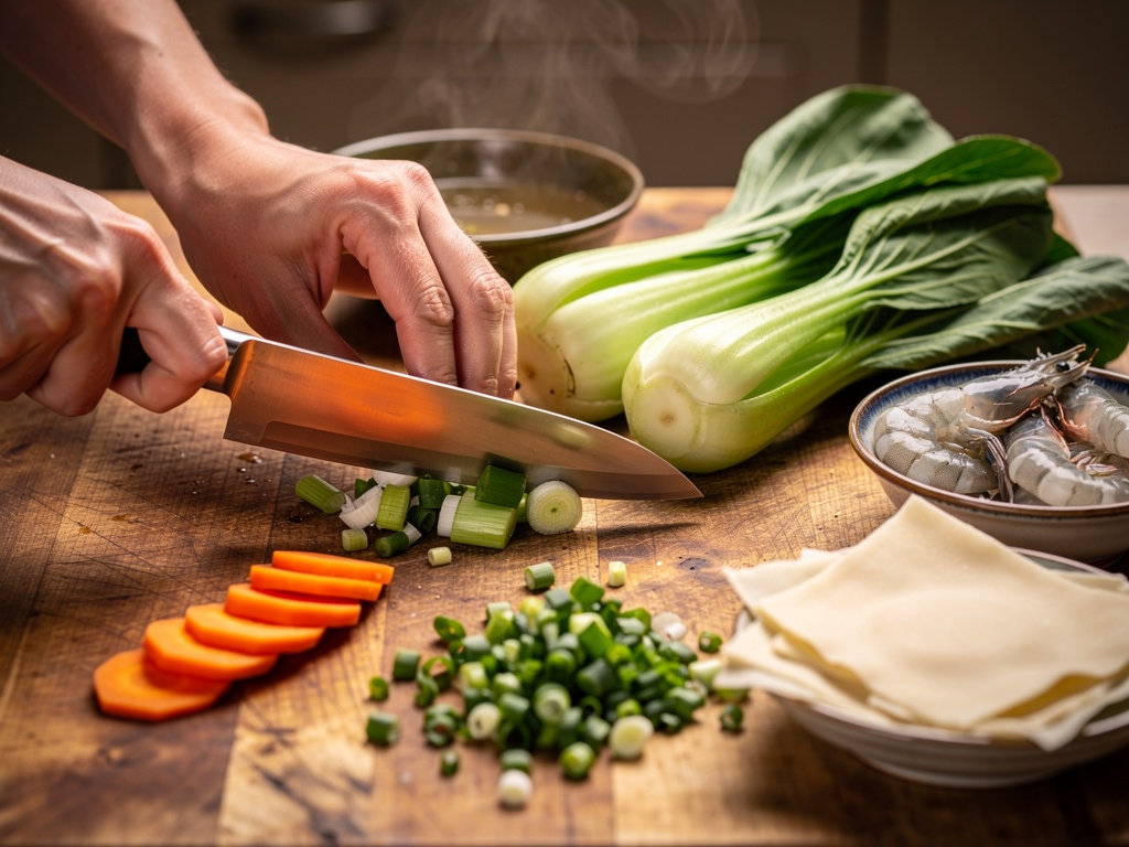 Preparing the vegetables for cooking.