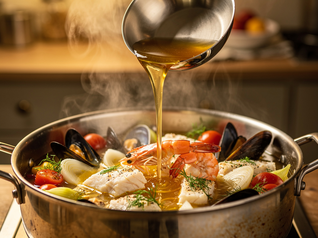 Adding the key ingredients to the pot.