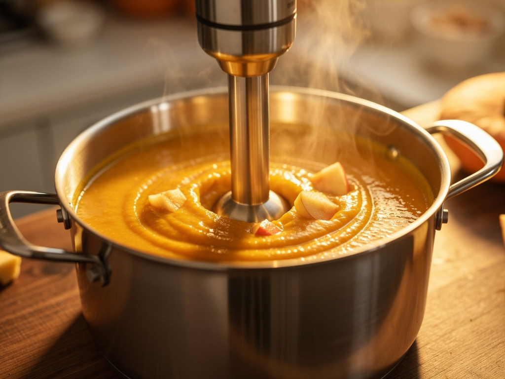 Blending the soup until smooth and creamy.