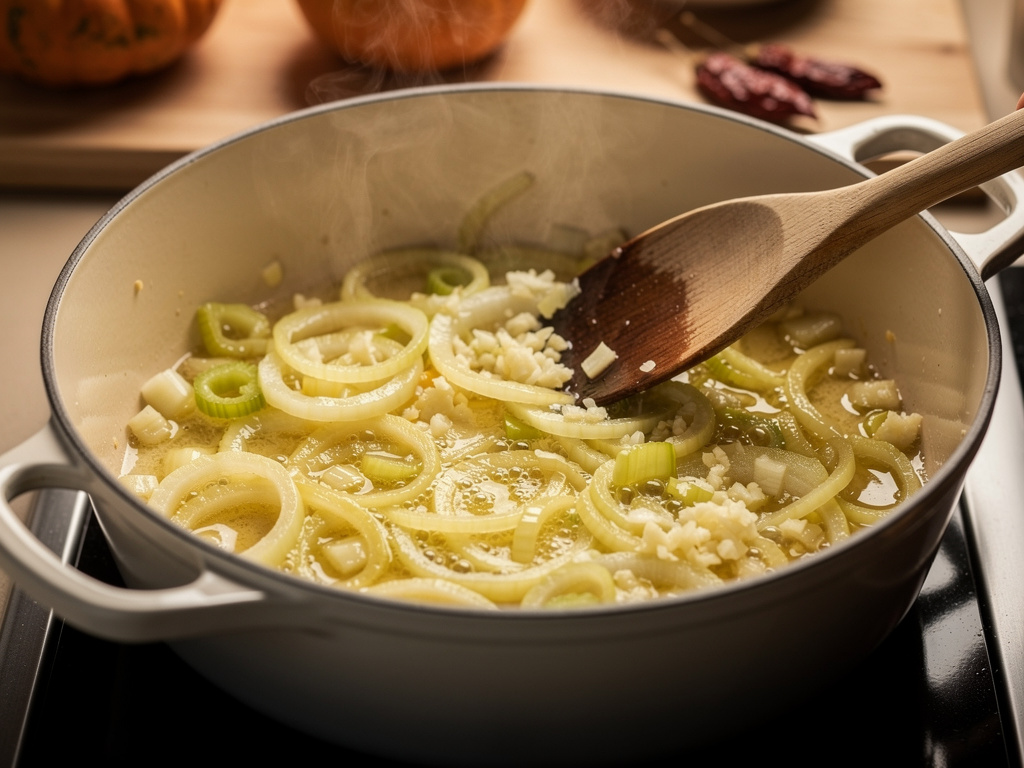Sautéing the aromatics until fragrant.