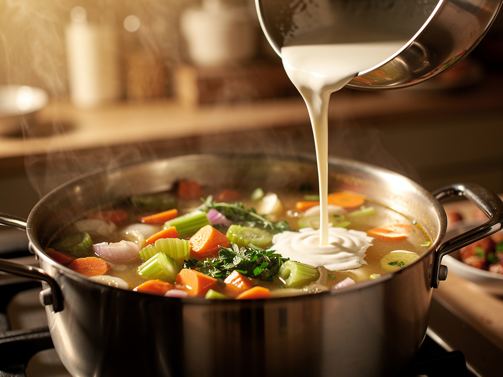 Adding liquid to soup pot