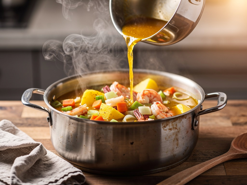 Adding the key ingredients to the pot.