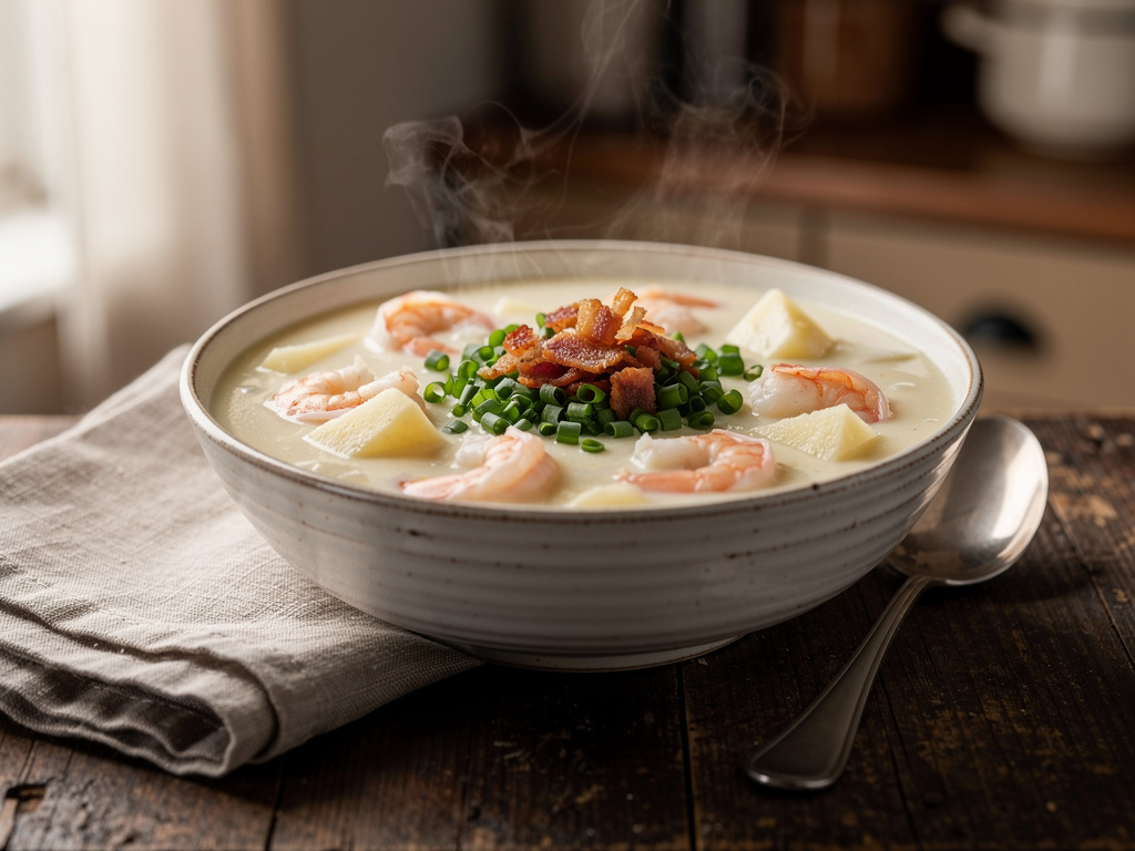 Saffron Potato Soup with Prawns