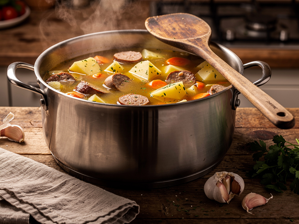 Letting the soup simmer to develop rich flavors.