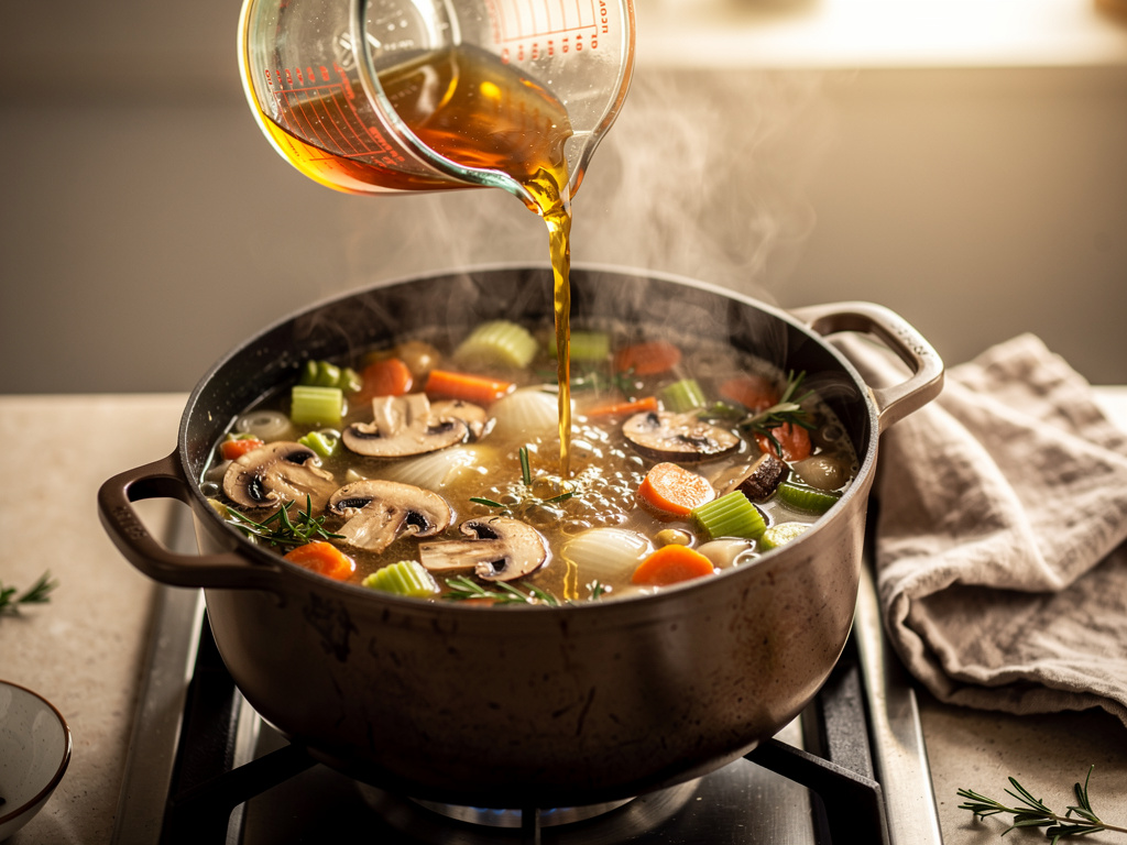 Adding the key ingredients to the pot.