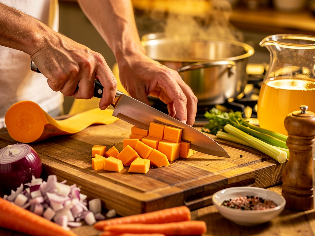 Preparing the vegetables for cooking.