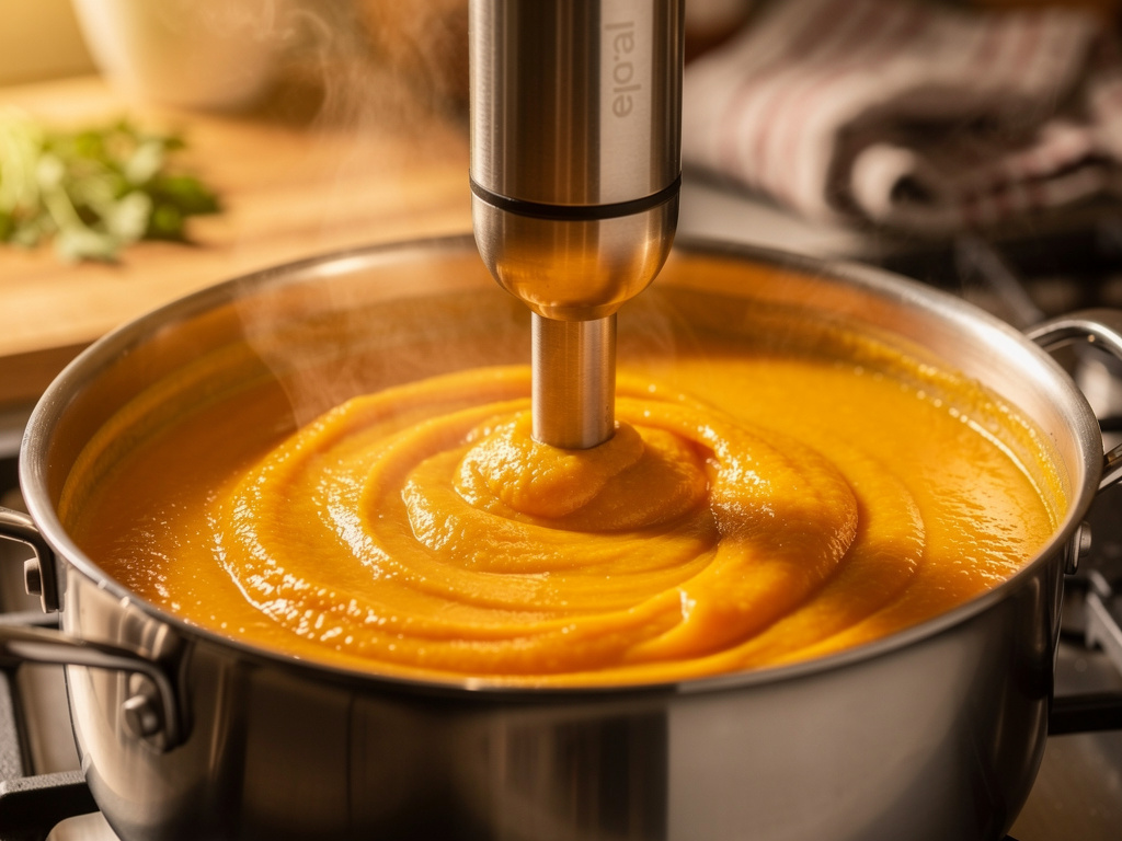 Blending soup until smooth